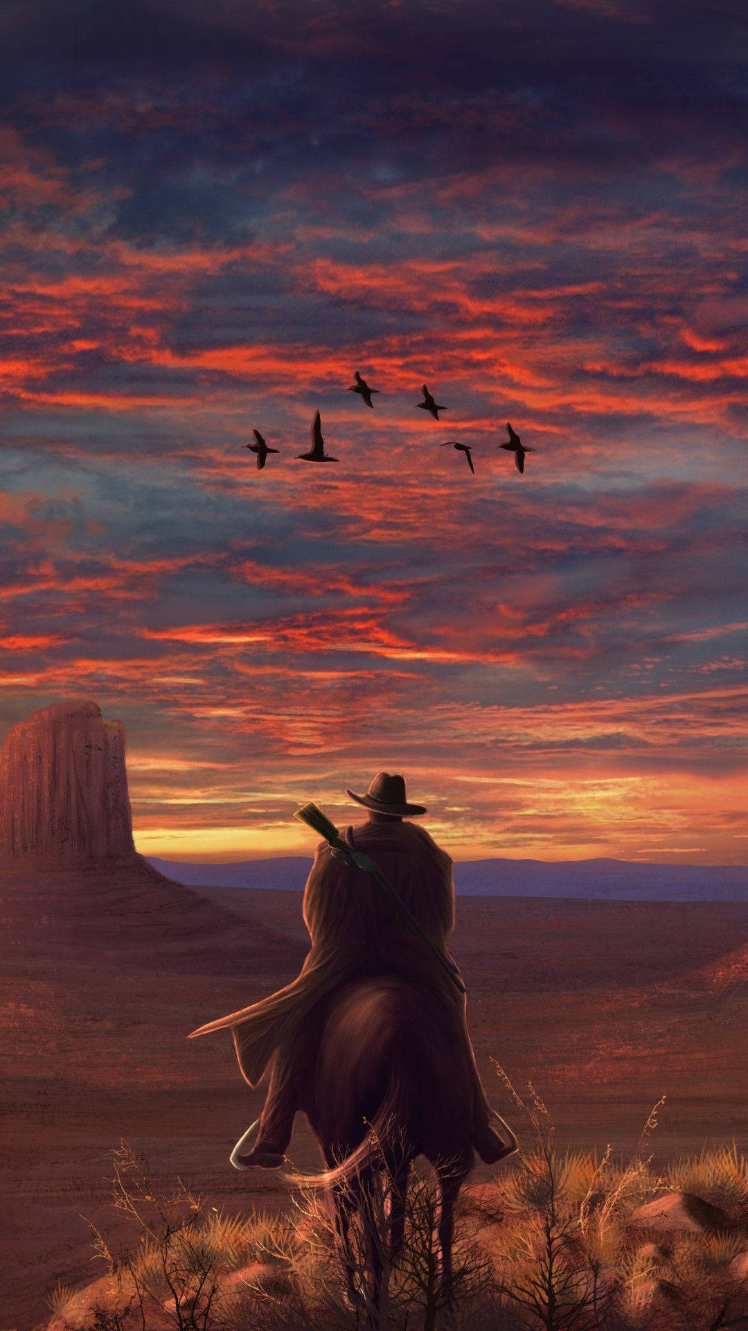 Red Dead Iphone Sunset And Birds Background