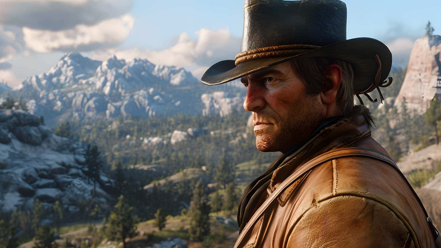 Red Dead Redemption2 Cowboy Gazingat Mountains Background