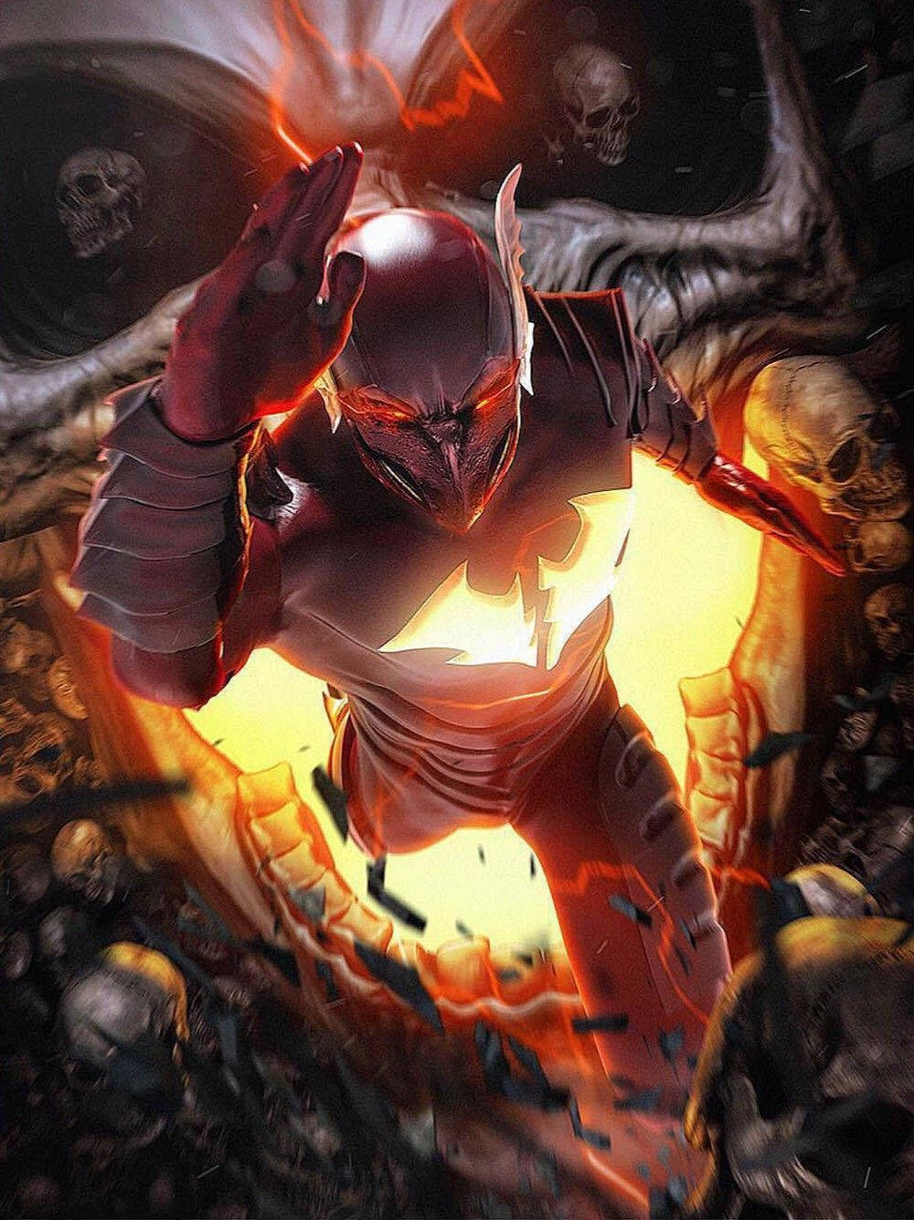 Red Death Running From Skull Background