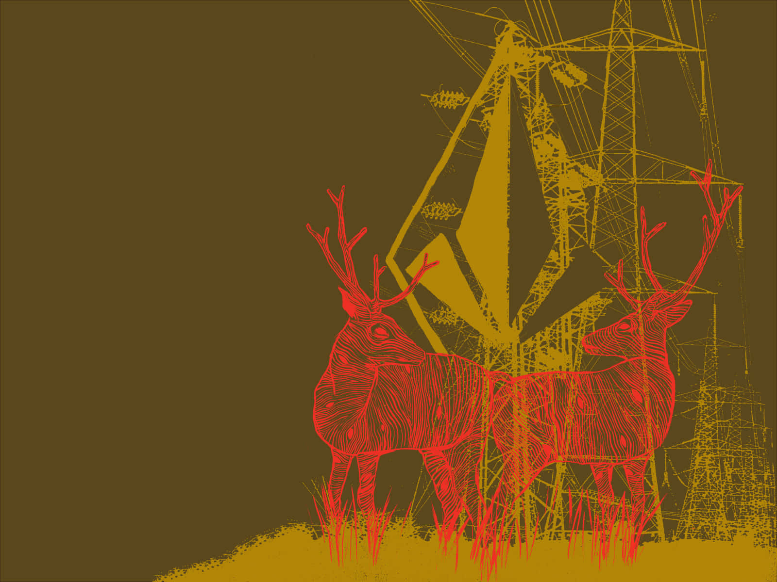 Red Deer Illustration Electric Towers Background