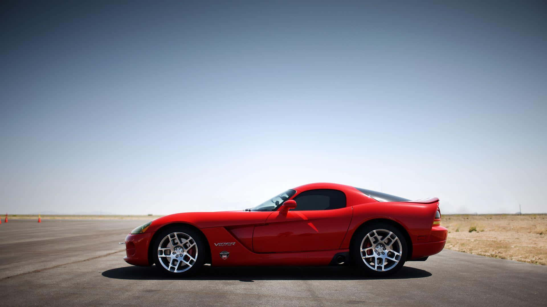 Red Dodge Viper Side View Open Road Background