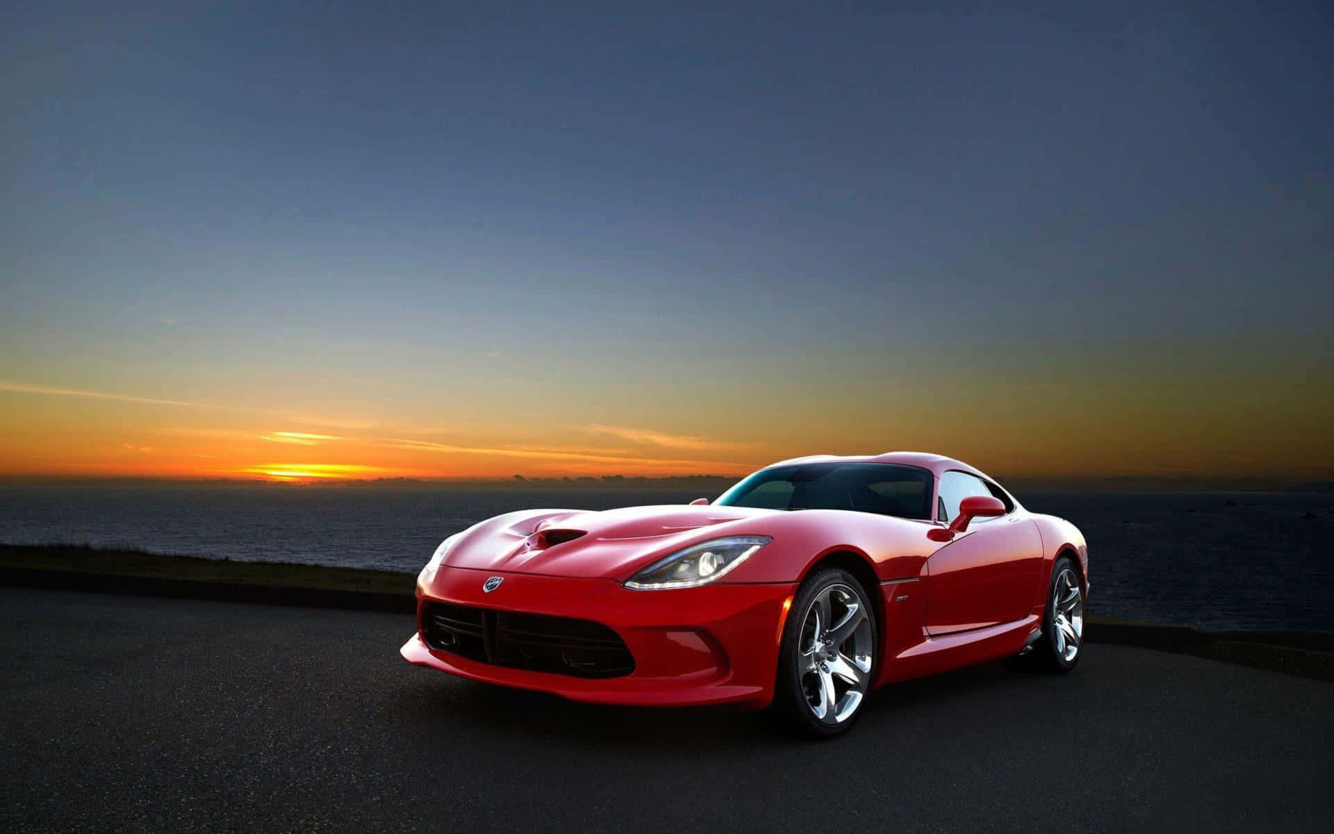 Red Dodge Viper Sunset Background