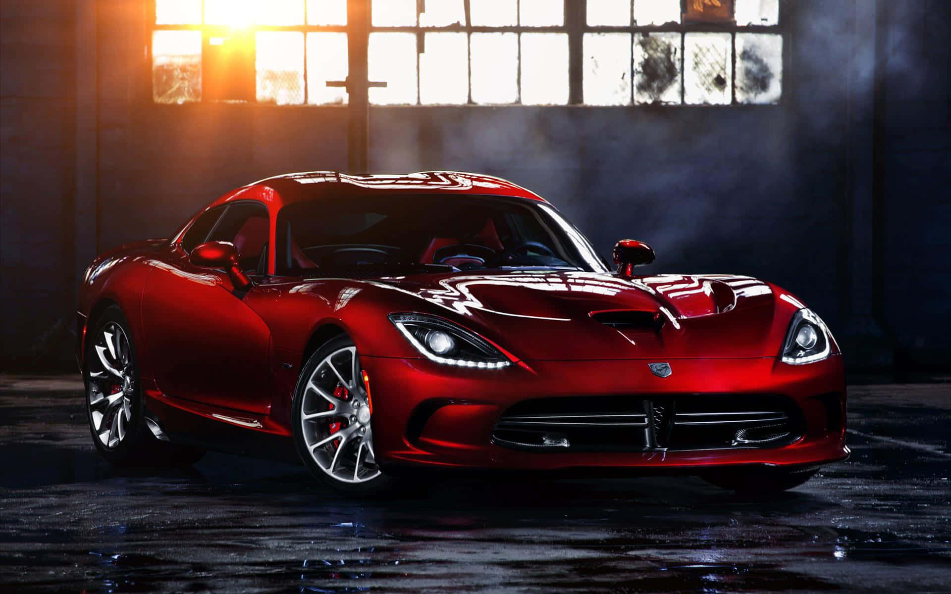 Red Dodge Viper Warehouse Background