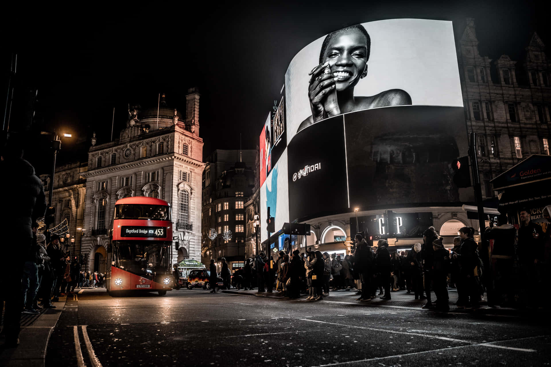 Red Double-decker Bus Passing On Road Background