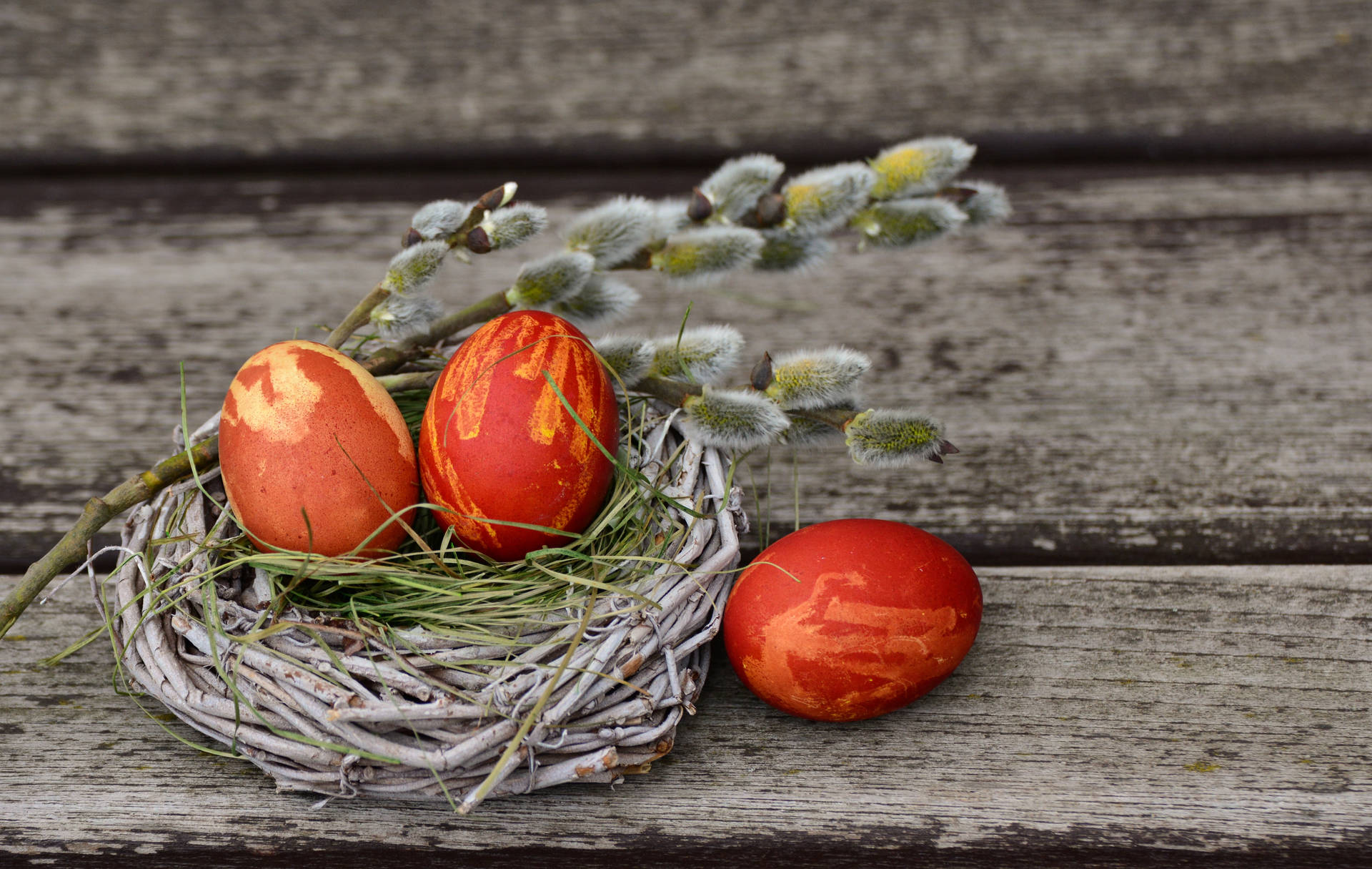 Red Easter Eggs In A Nest Background