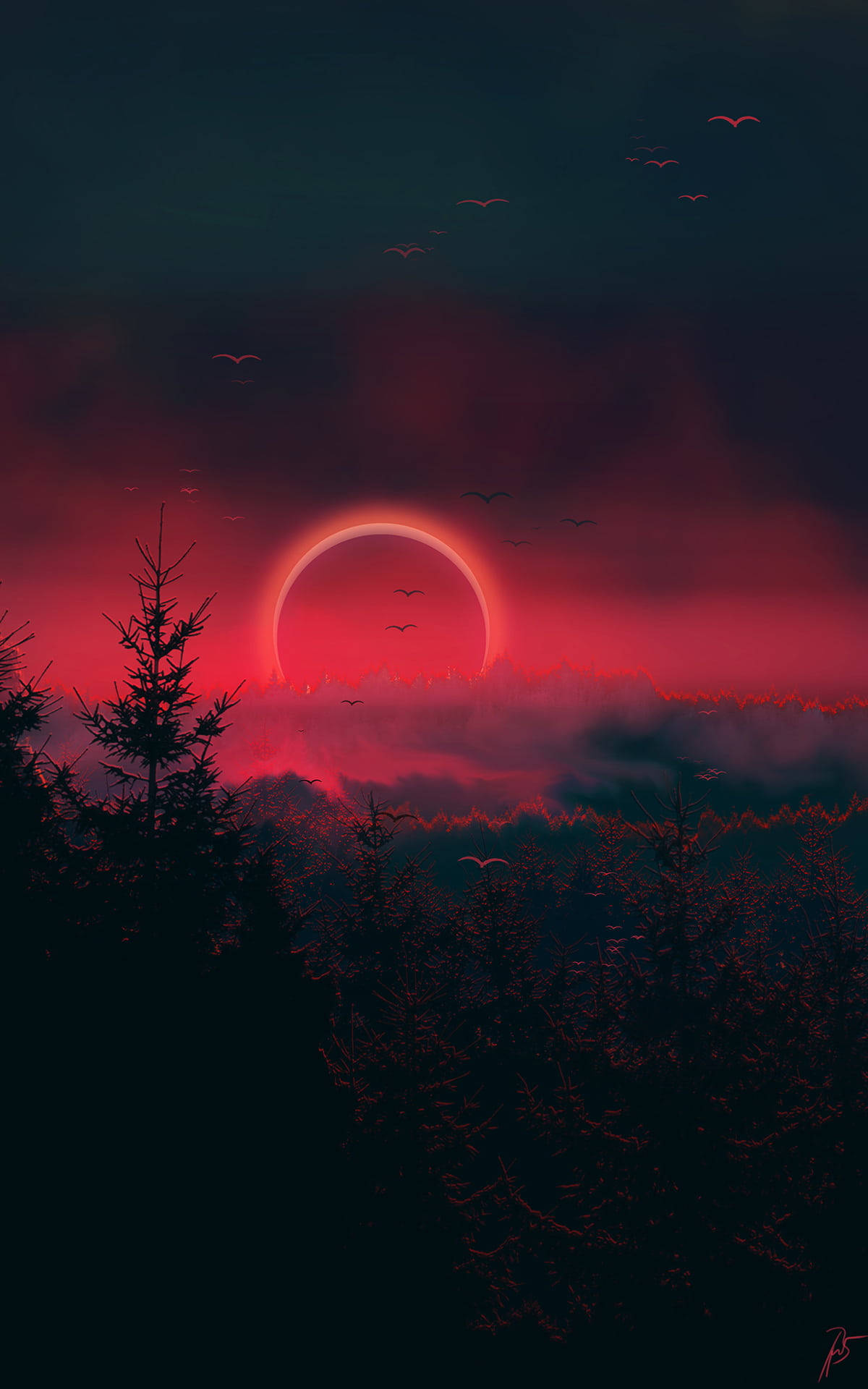 Red Eclipse In Forest Iphone X Nature Background