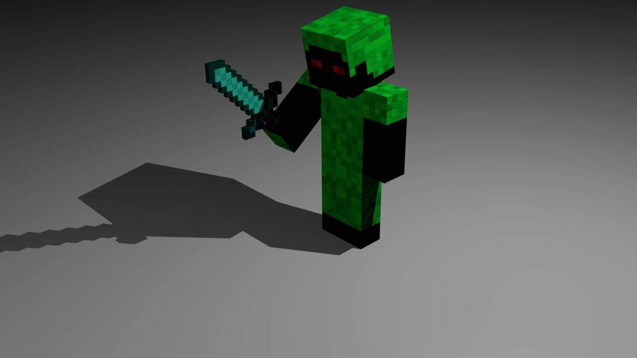 Red Eyed Creeper With Sword Cool Minecraft Background