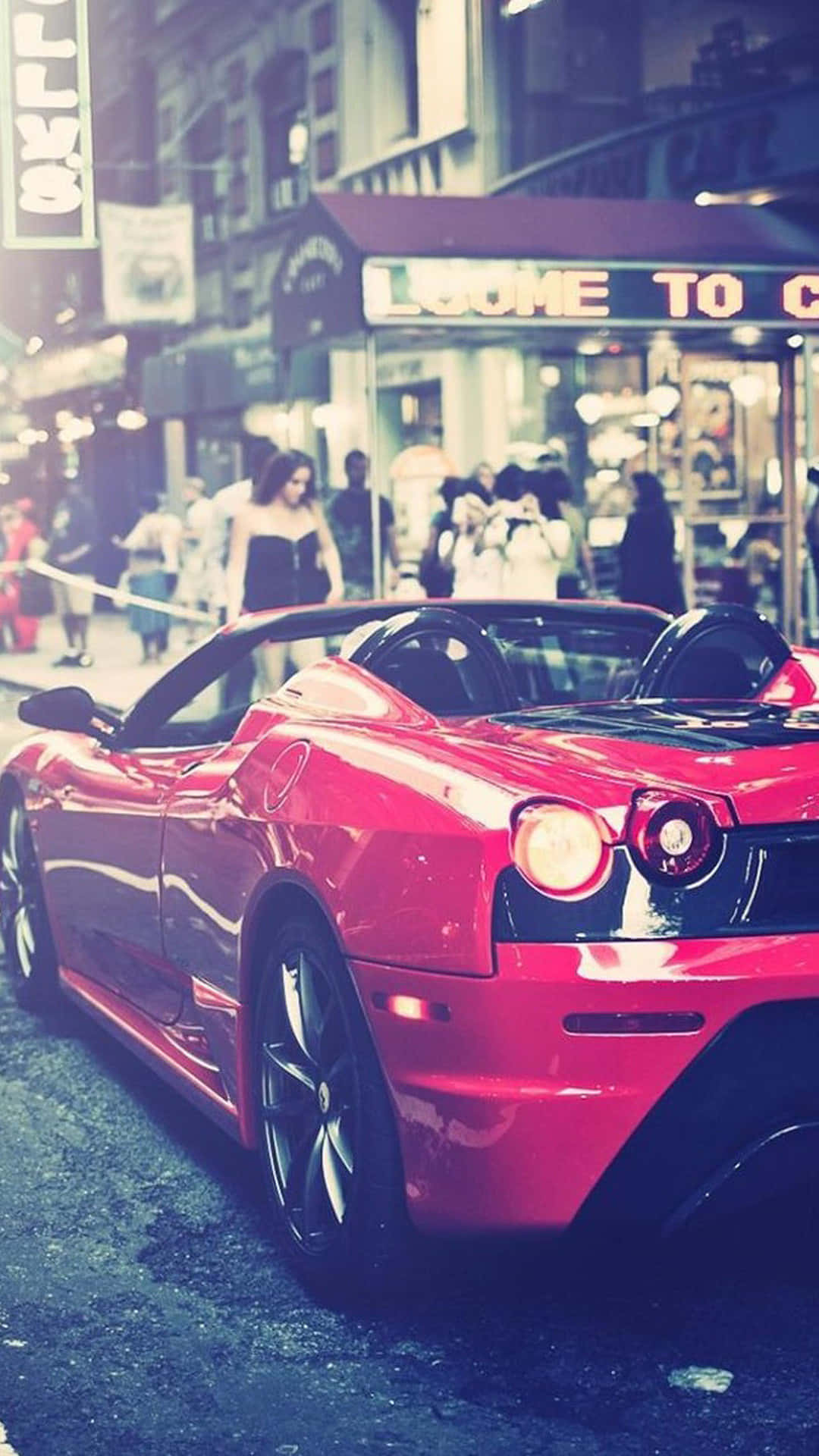 Red Ferrari Street Racing Car Background