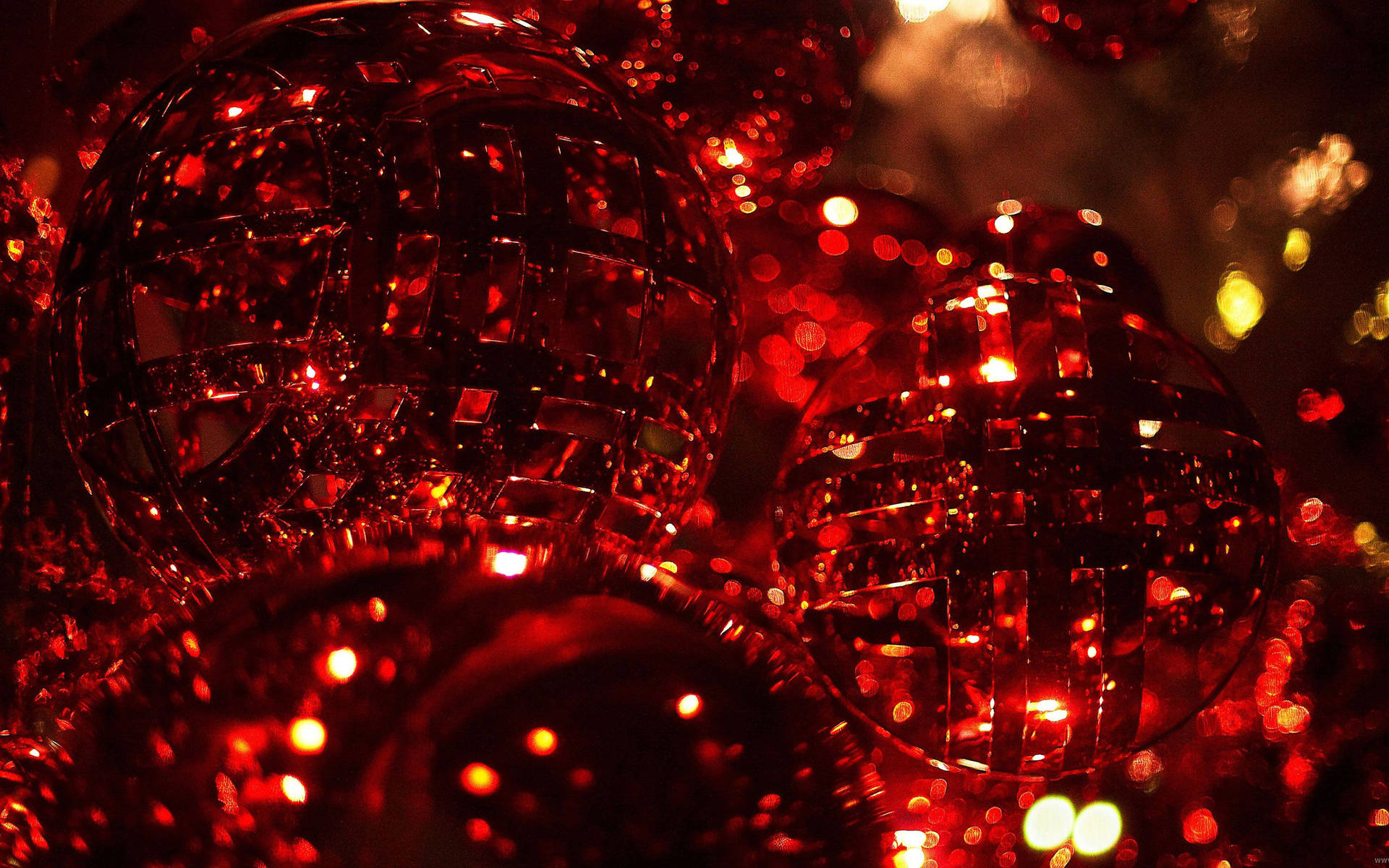 Red Festive Christmas Balls Extreme Close Up Shot