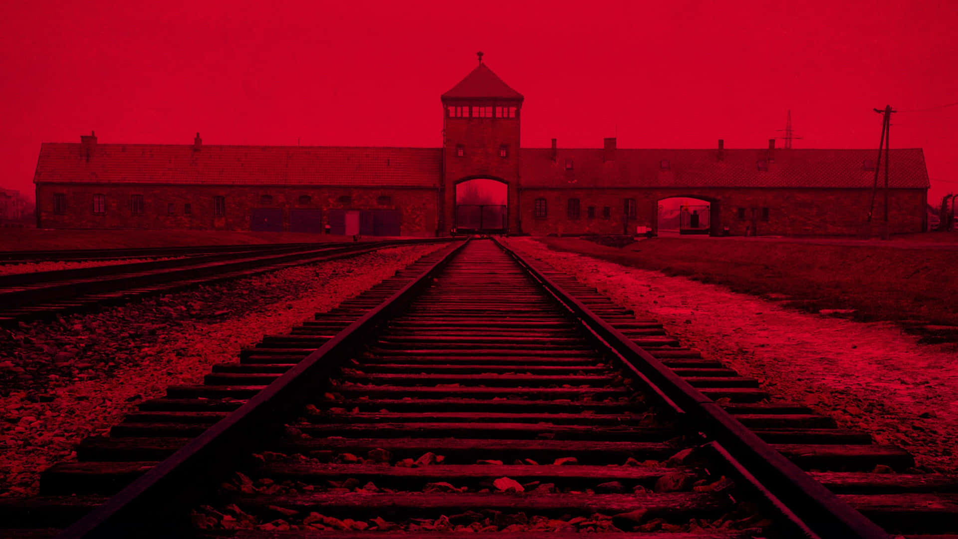 Red Filtered Memorial And Museum Auschwitz Birkenau Background
