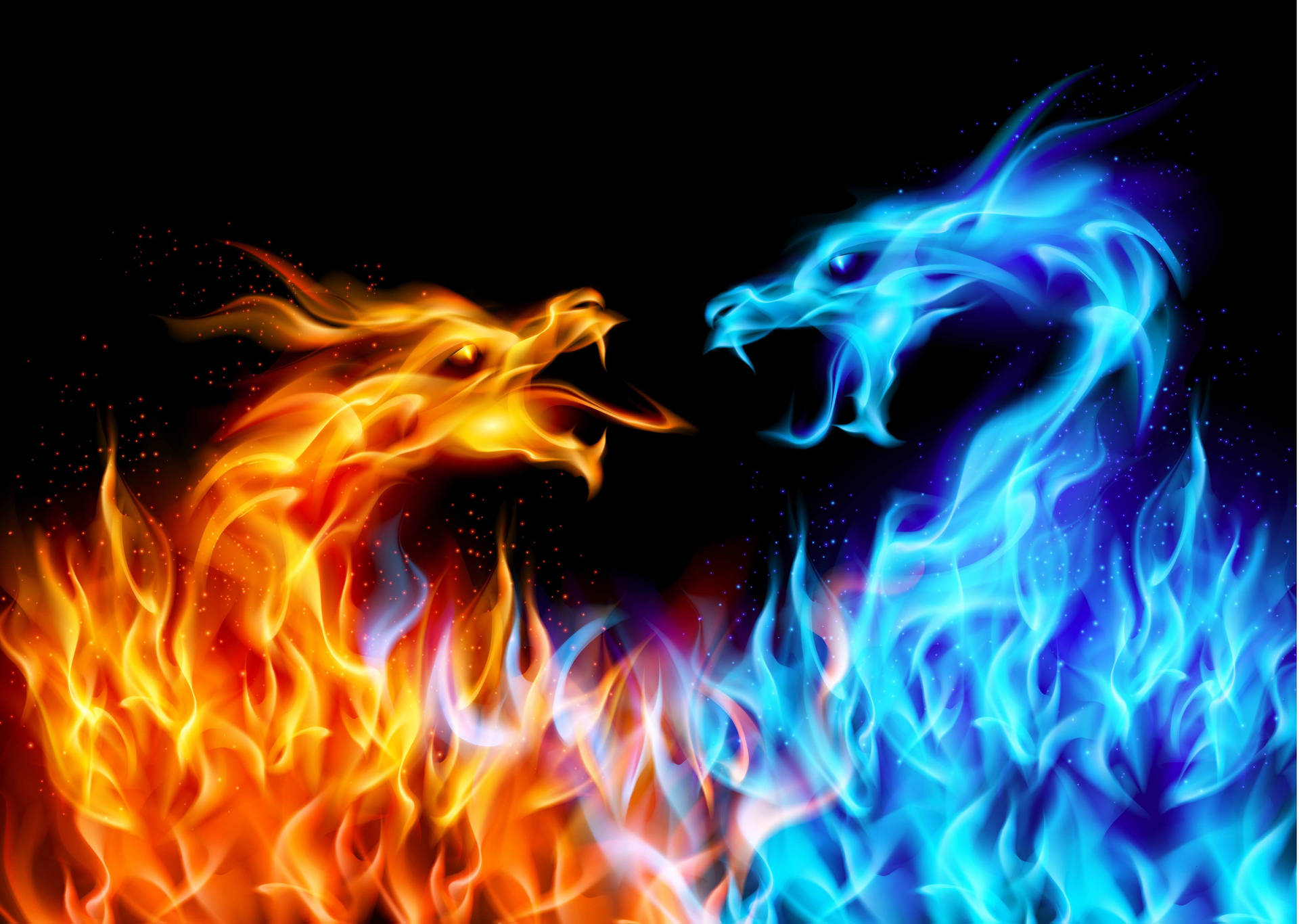 Red Fire Against Blue Ice Background