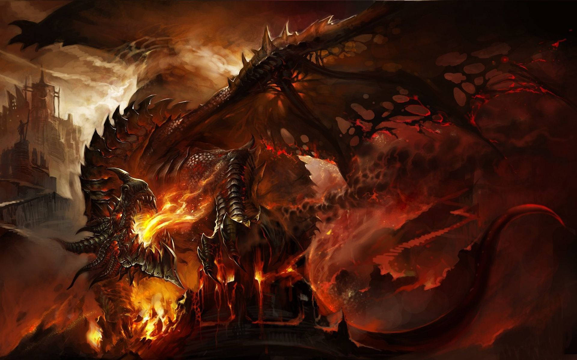 Red Flaming Really Cool Dragons Background