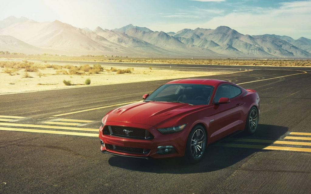 Red Ford Mustang Hd Desert Road Background