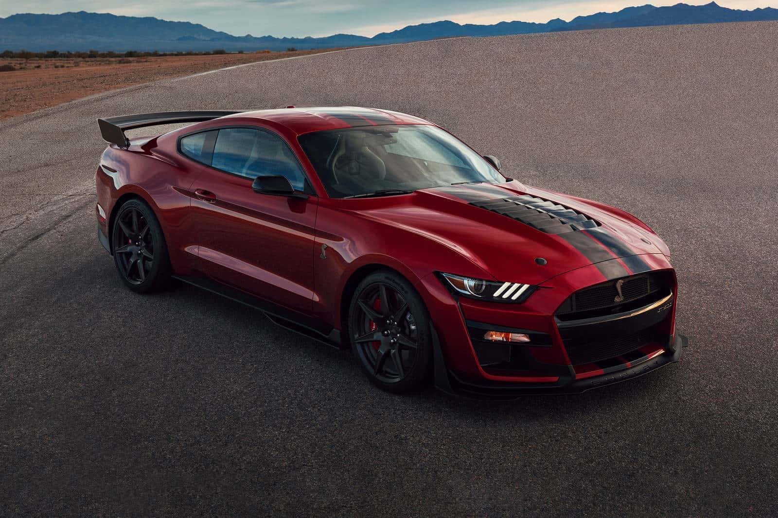 Red Ford Mustang Shelby G T500 Desert Road Background