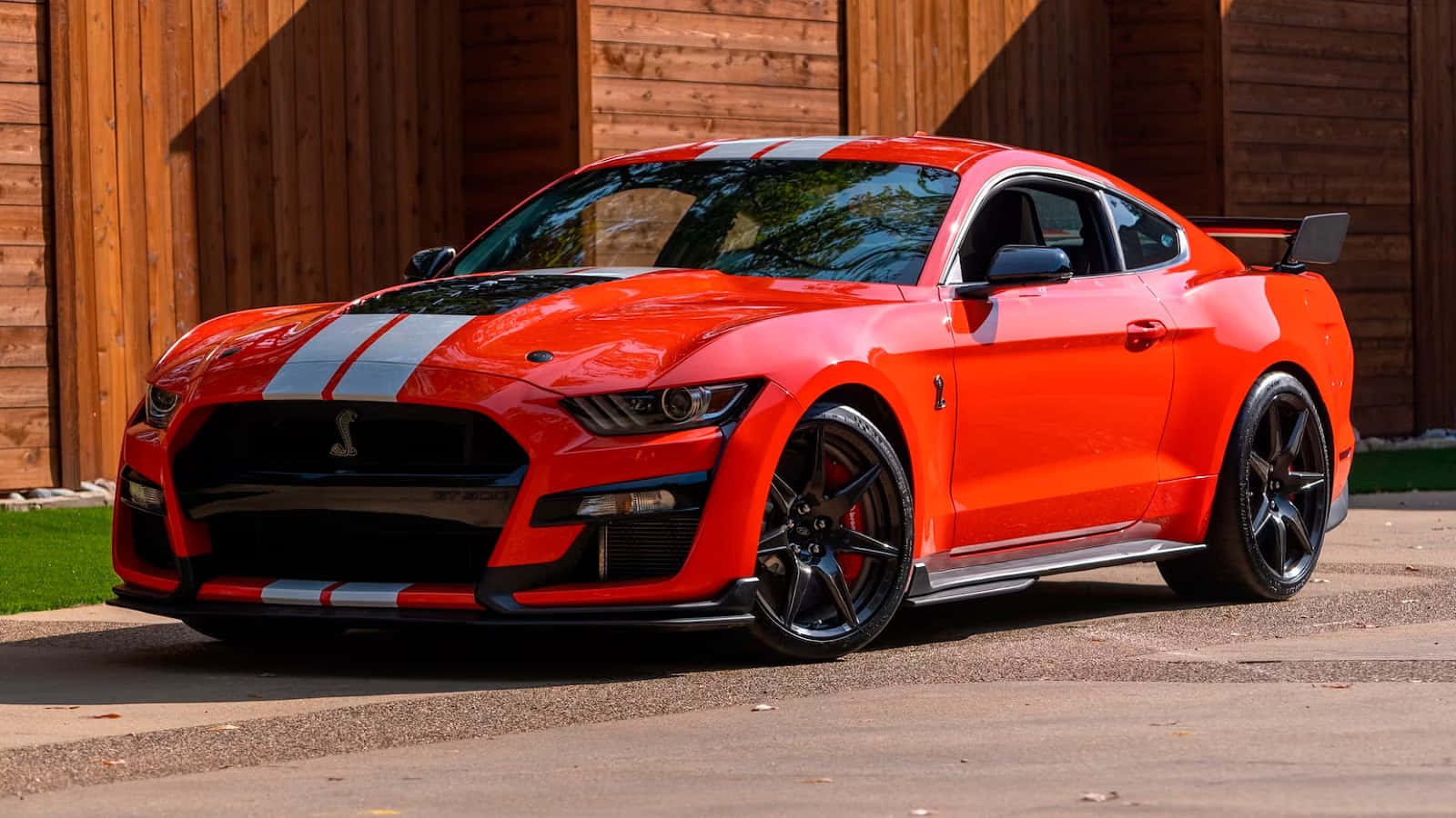 Red Ford Mustang Shelby G T500 Parked