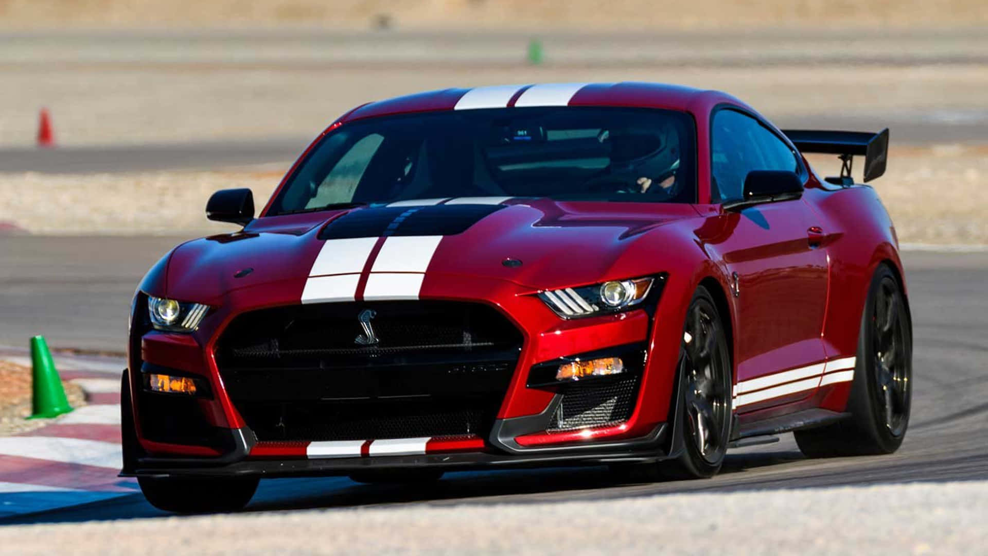 Red Ford Mustang Shelby G T500 Track Action