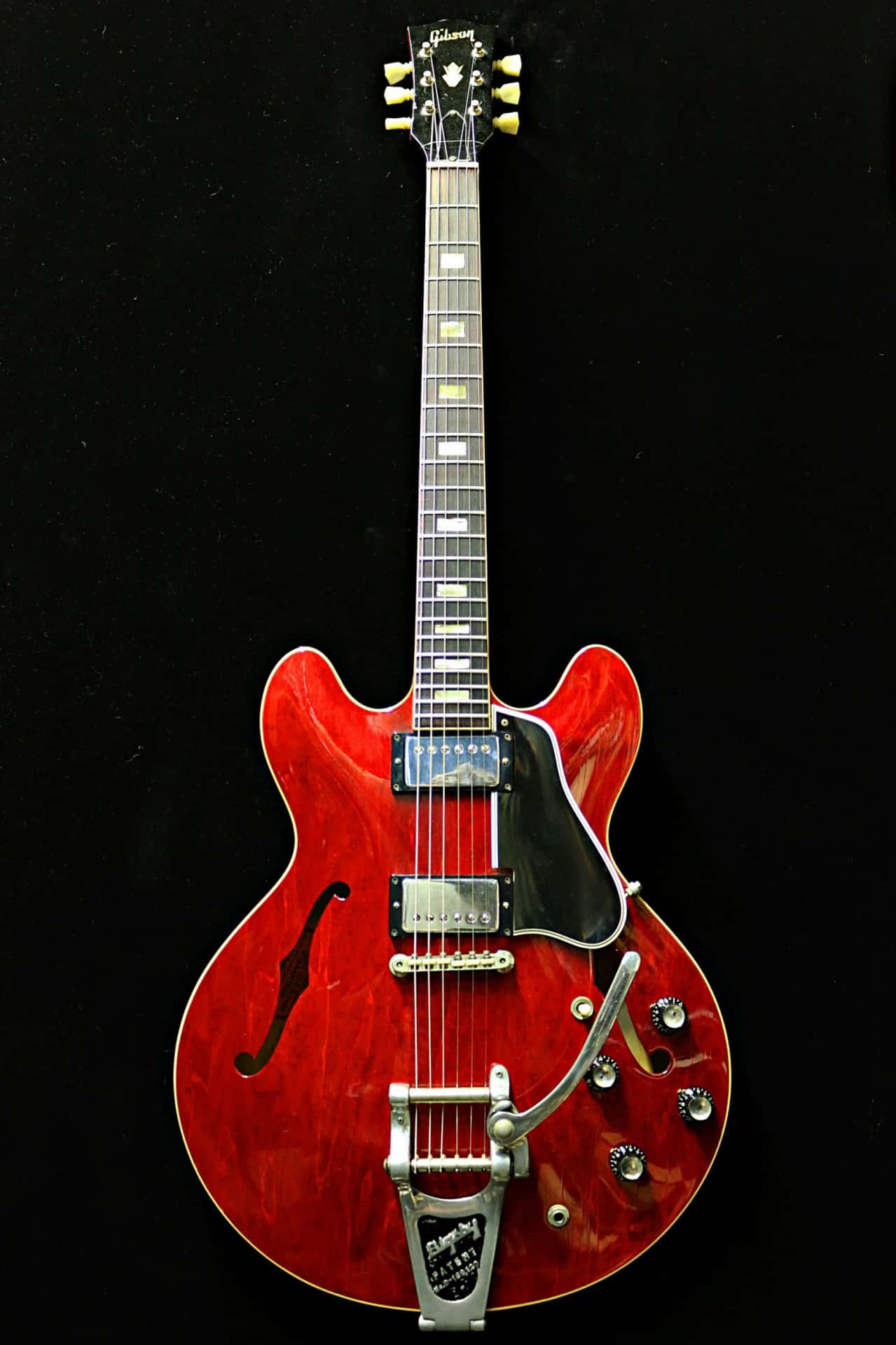 Red Gibson 335 On Solid Black Background