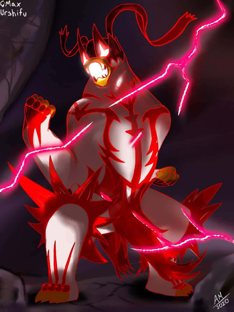 Red Gigantamax Urshifu With Red Lightning Background