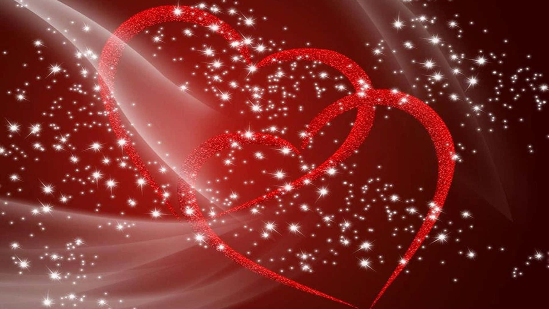 Red Glitter With Two Valentines Day Hearts Background