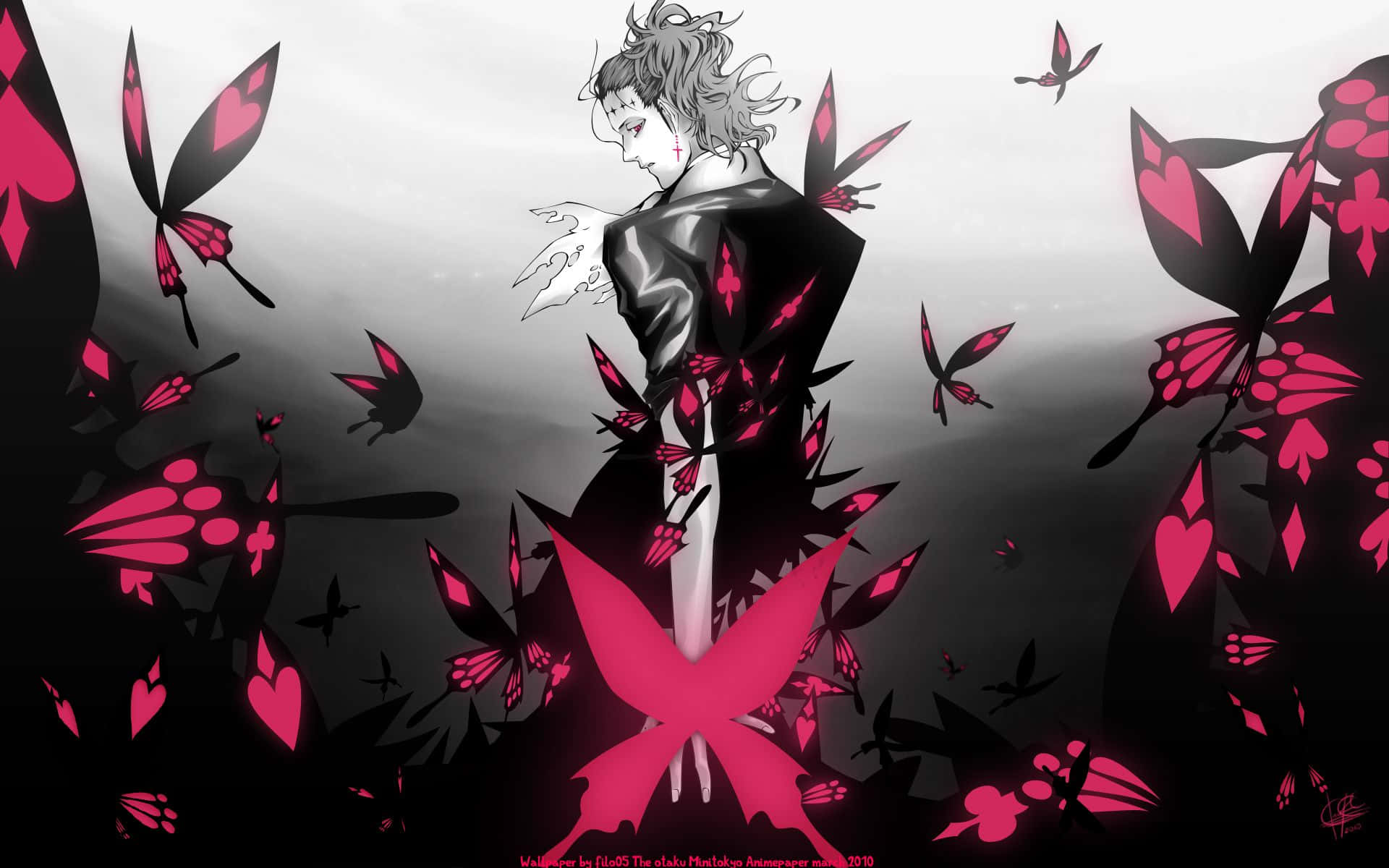 Red Glowing Butterflies D Gray Man Background