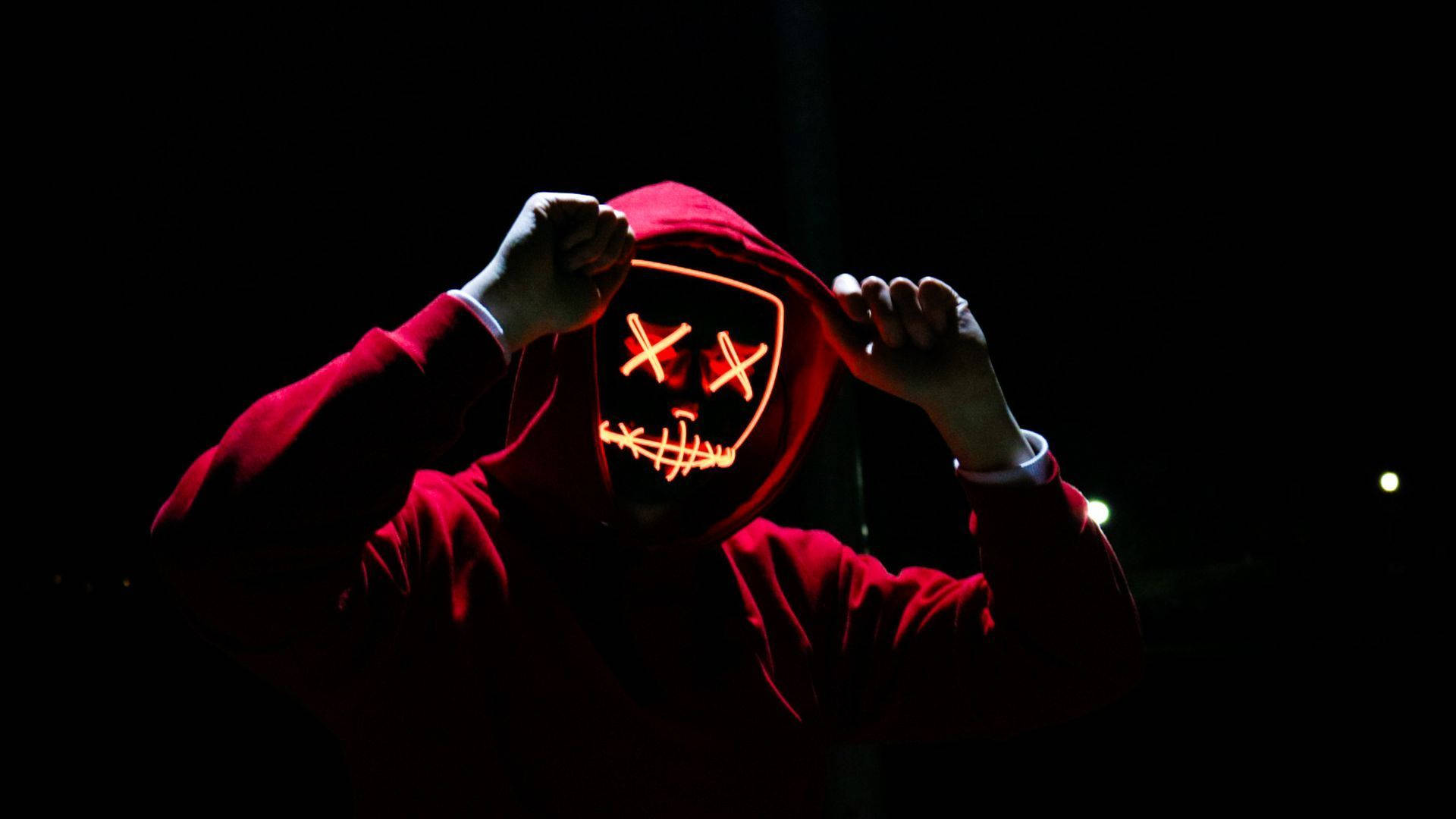 Red Glowing Hoodie With Mask Background