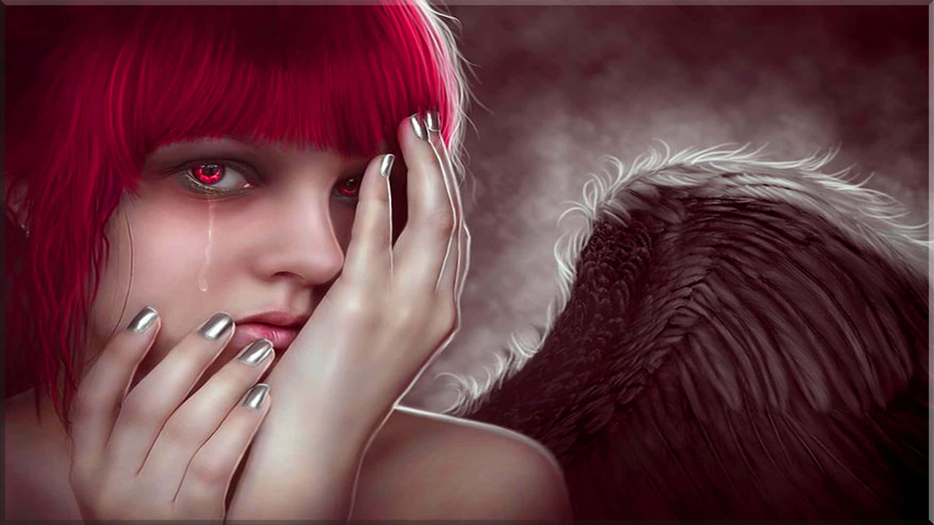 Red Hair Angel Girl Crying Background