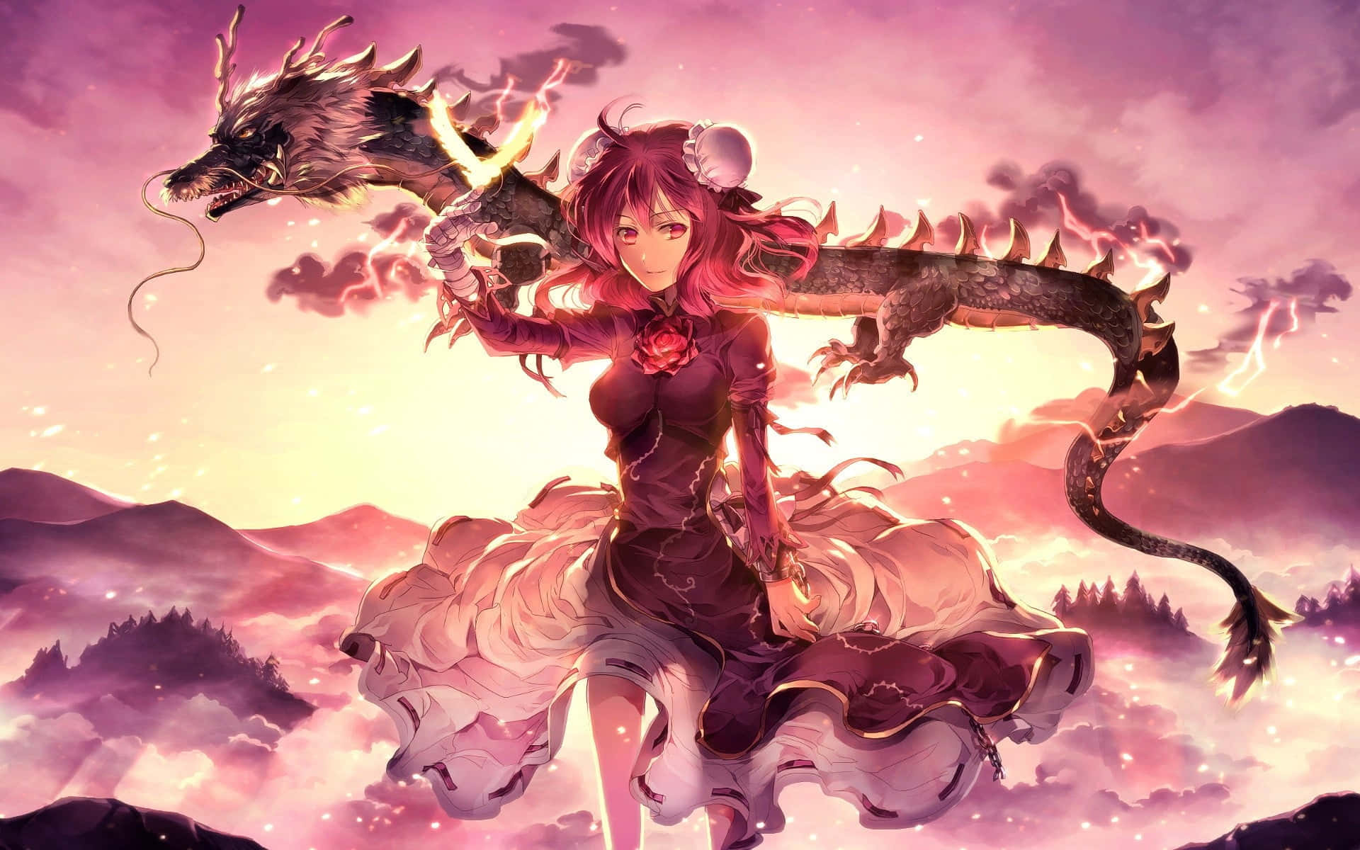 Red Haired Gal With Eastern Dragon