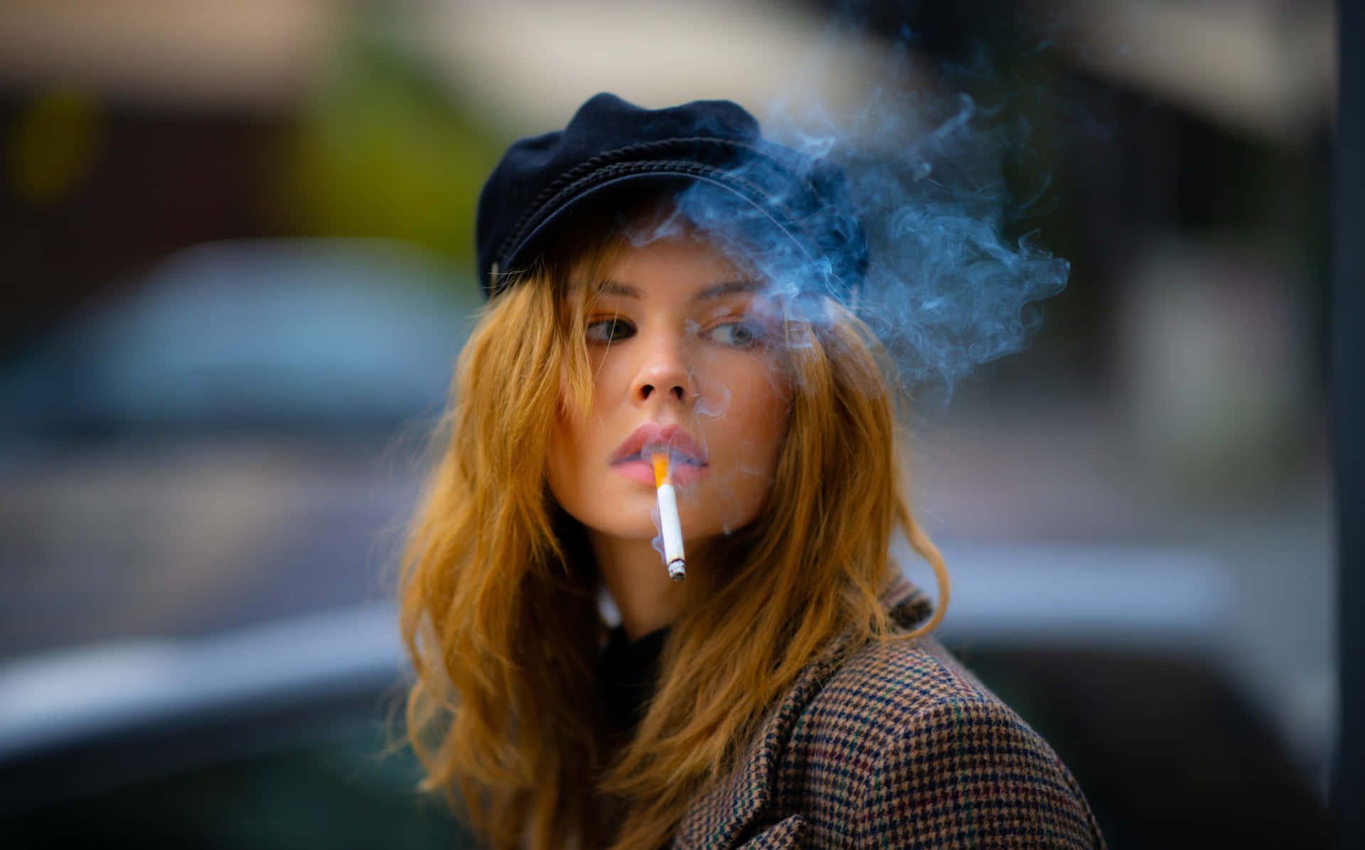 Red-haired Girl Smoking Background