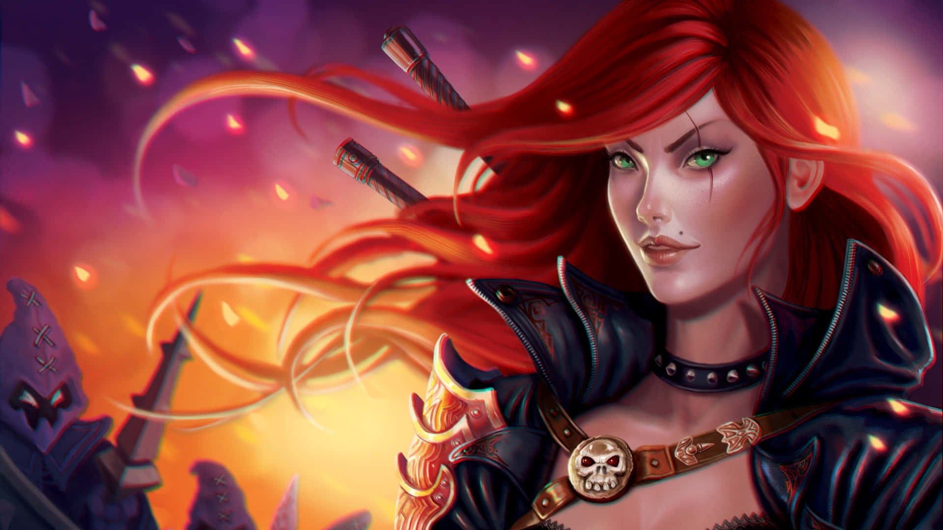 Red Haired Warrior Fantasy Art Background