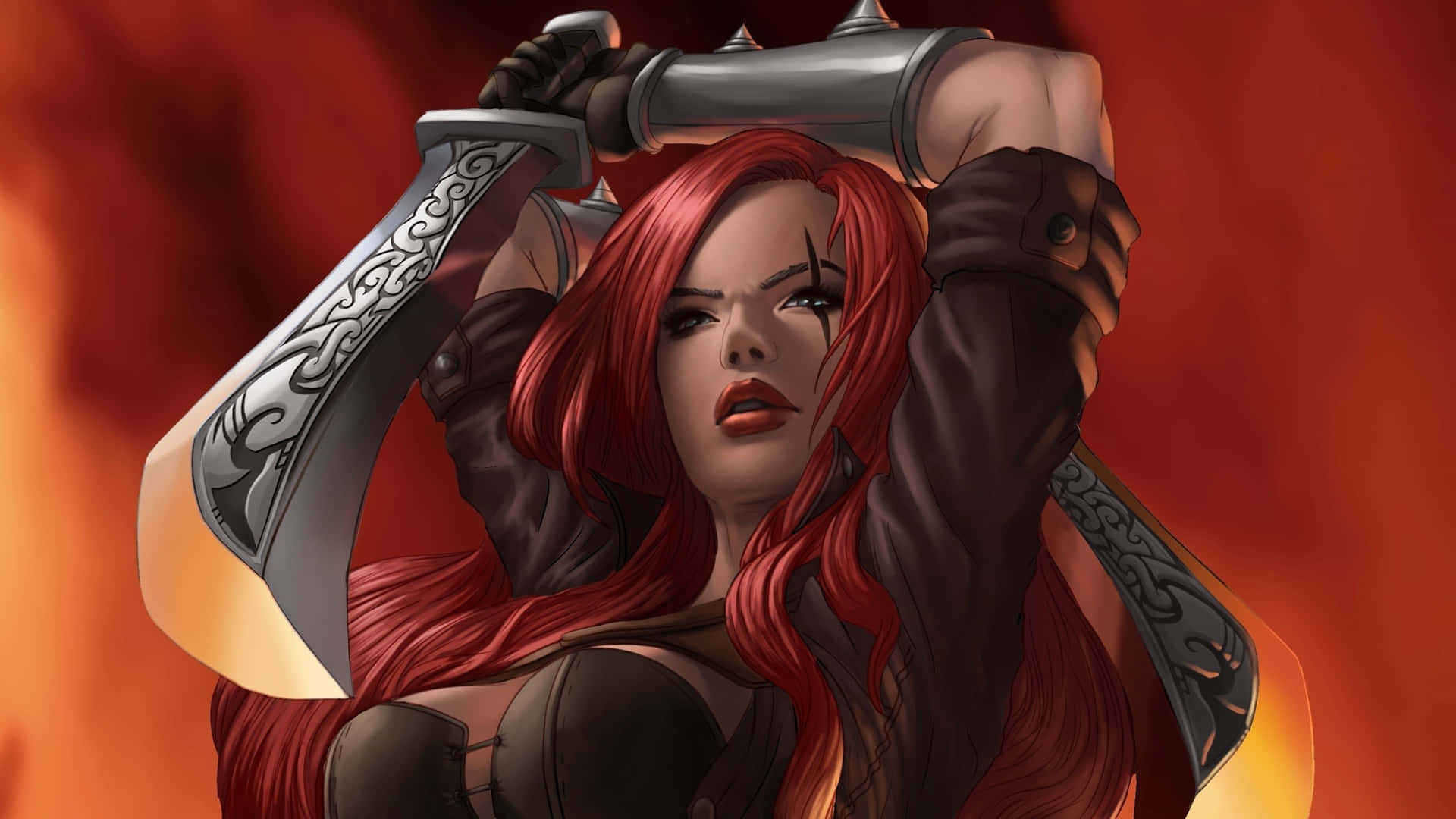 Red Haired Warrior Woman Artwork Background