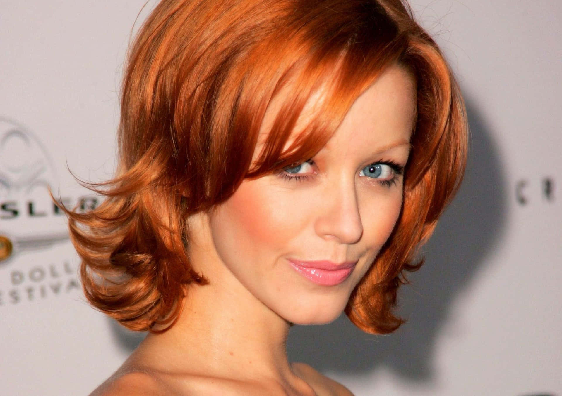 Red Haired Woman Glamorous Look Background