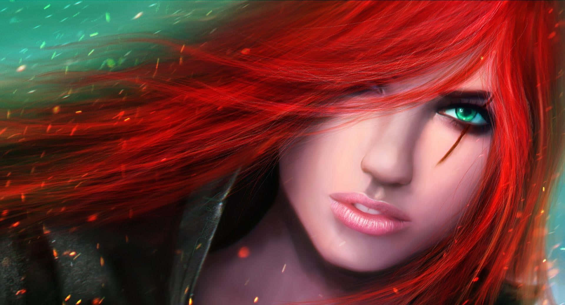 Red Haired Womanwith Intense Gaze Background