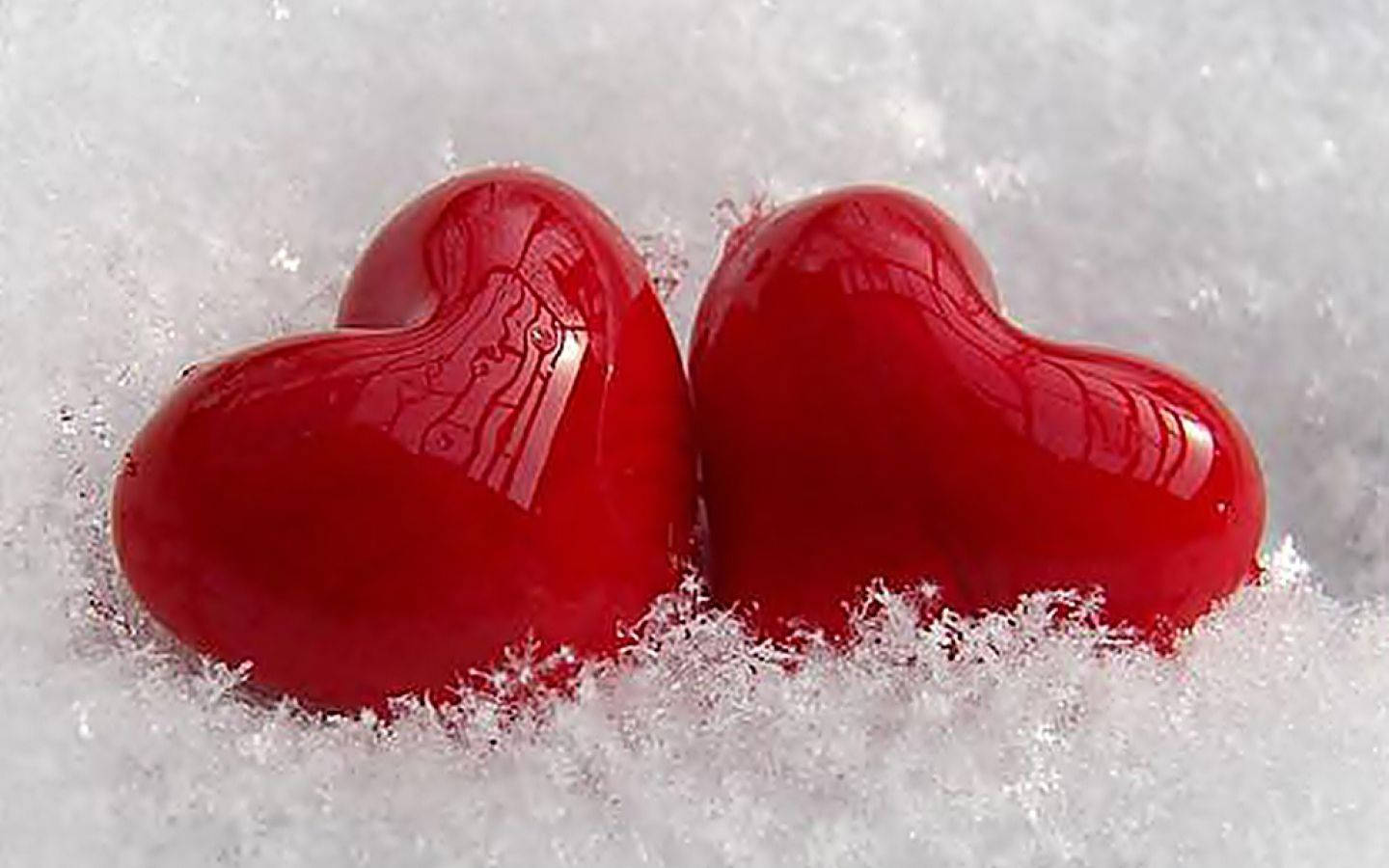 Red Heart Balloons In Snow Background