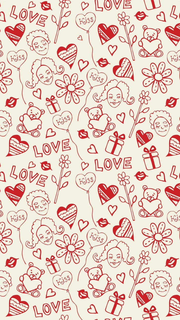 Red Hearts And Flowers Love Drawing Background