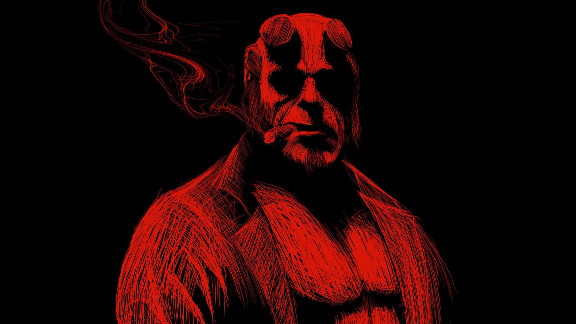 Red Hellboy Portrait Artwork Background