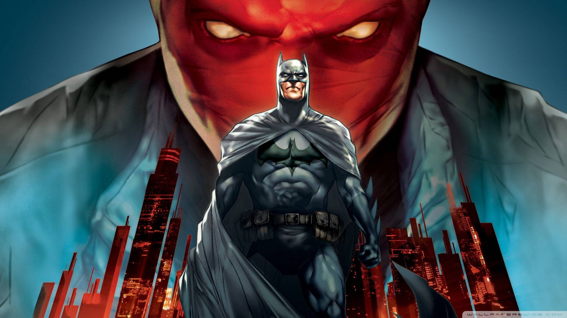 Red Hood Above Batman Background