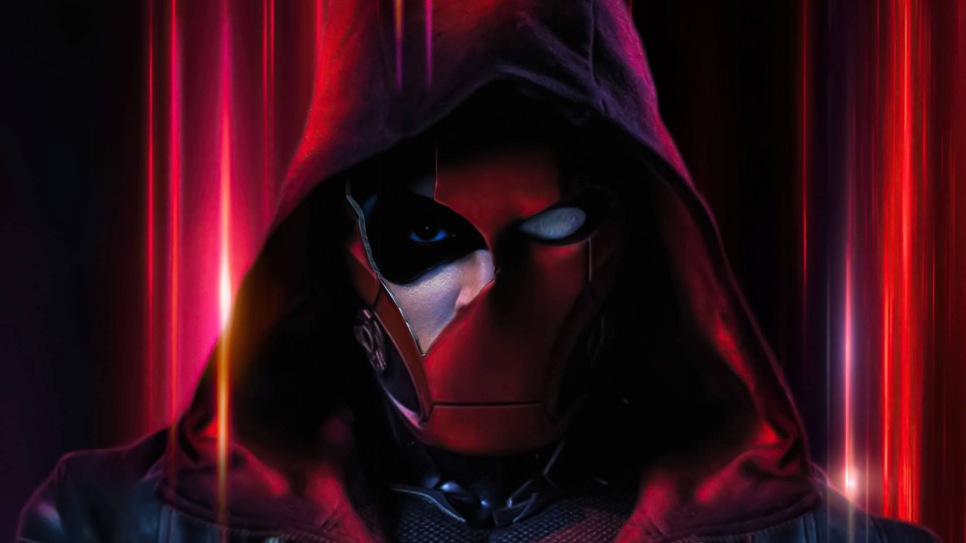Red Hood With Light Streaks Background