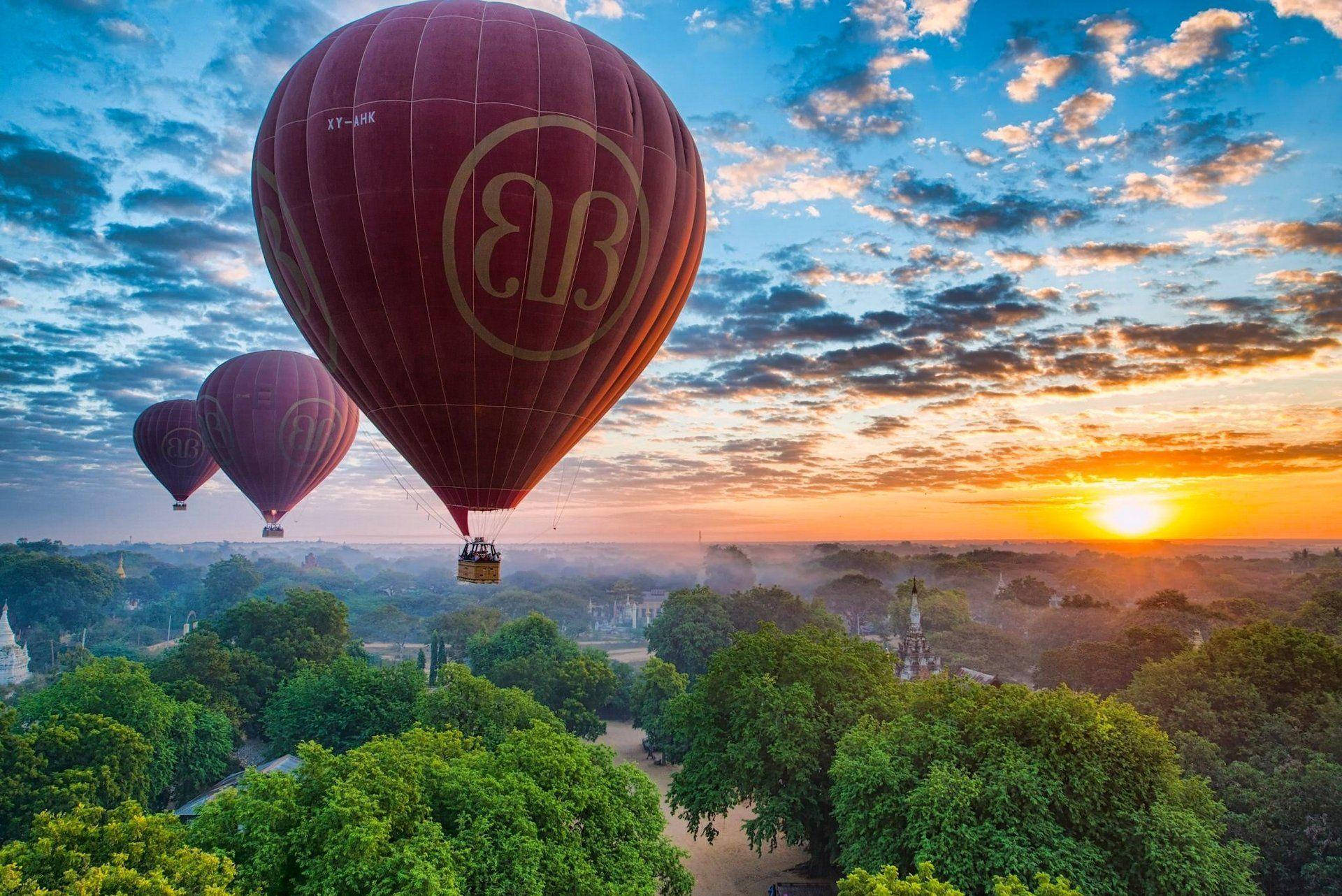 Red Hot Air Balloon Burma Background