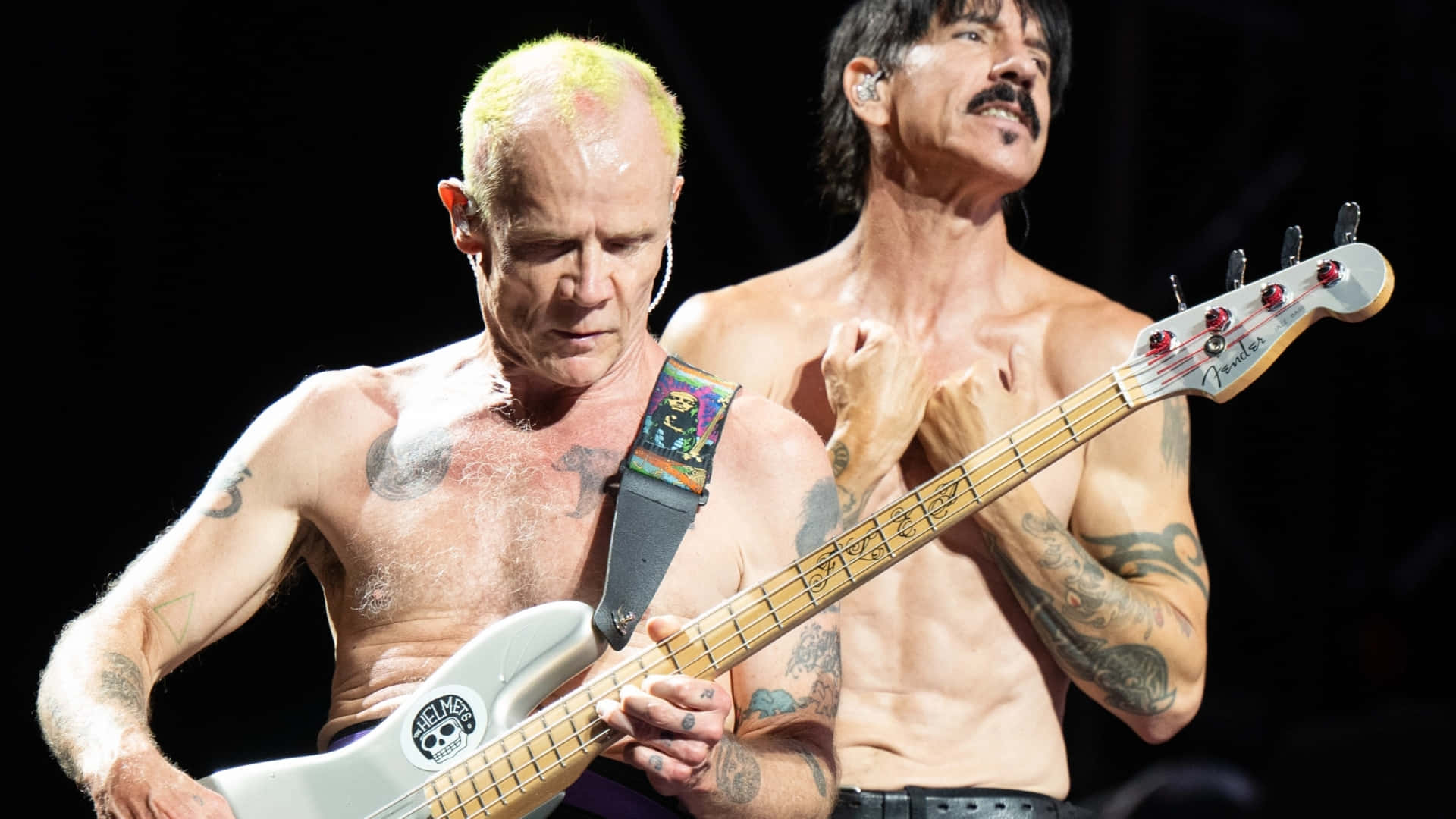 Red Hot Chili Peppers Flea Performing Shirtless Background