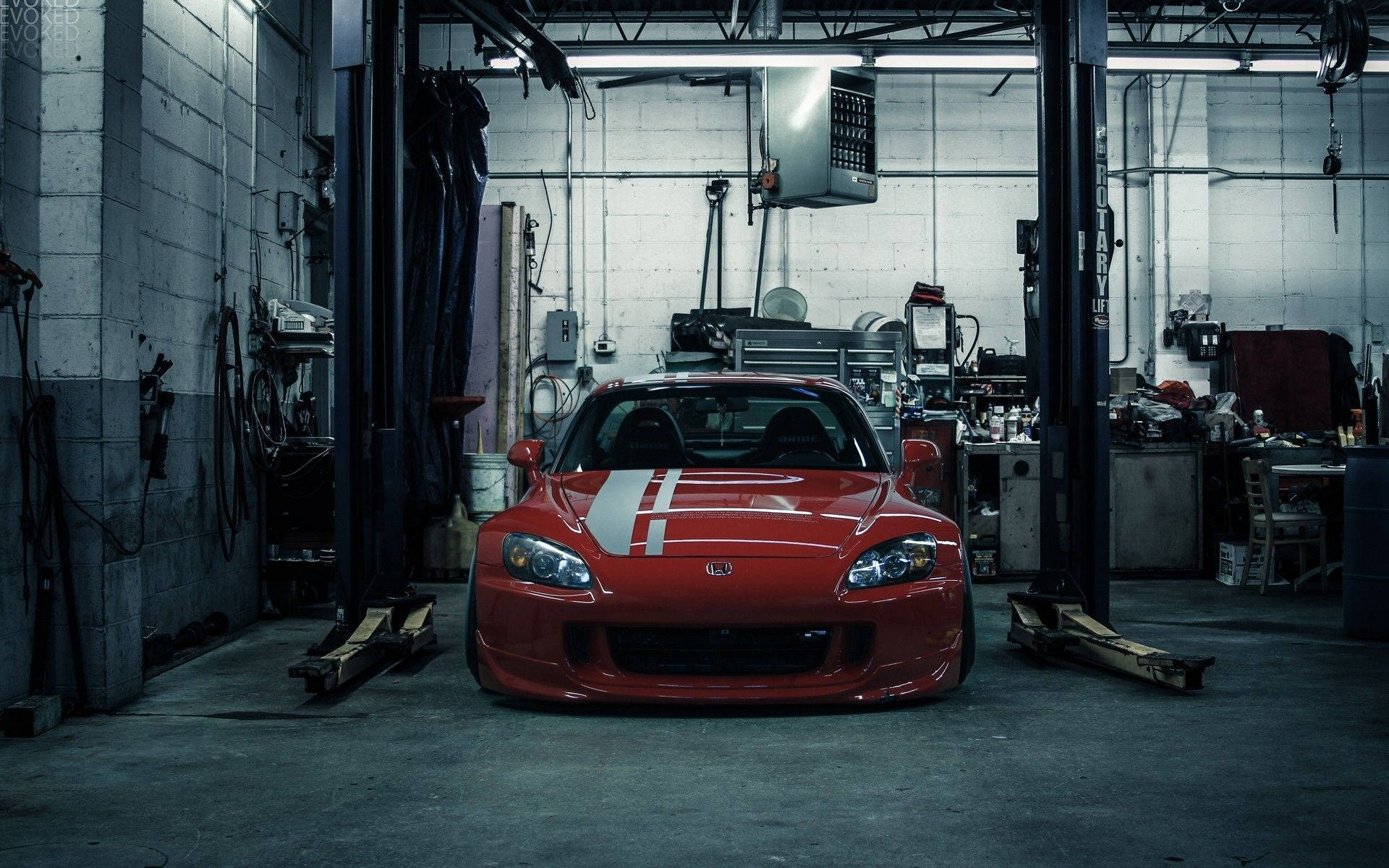 Red Jdm Honda S2000 Garage Background