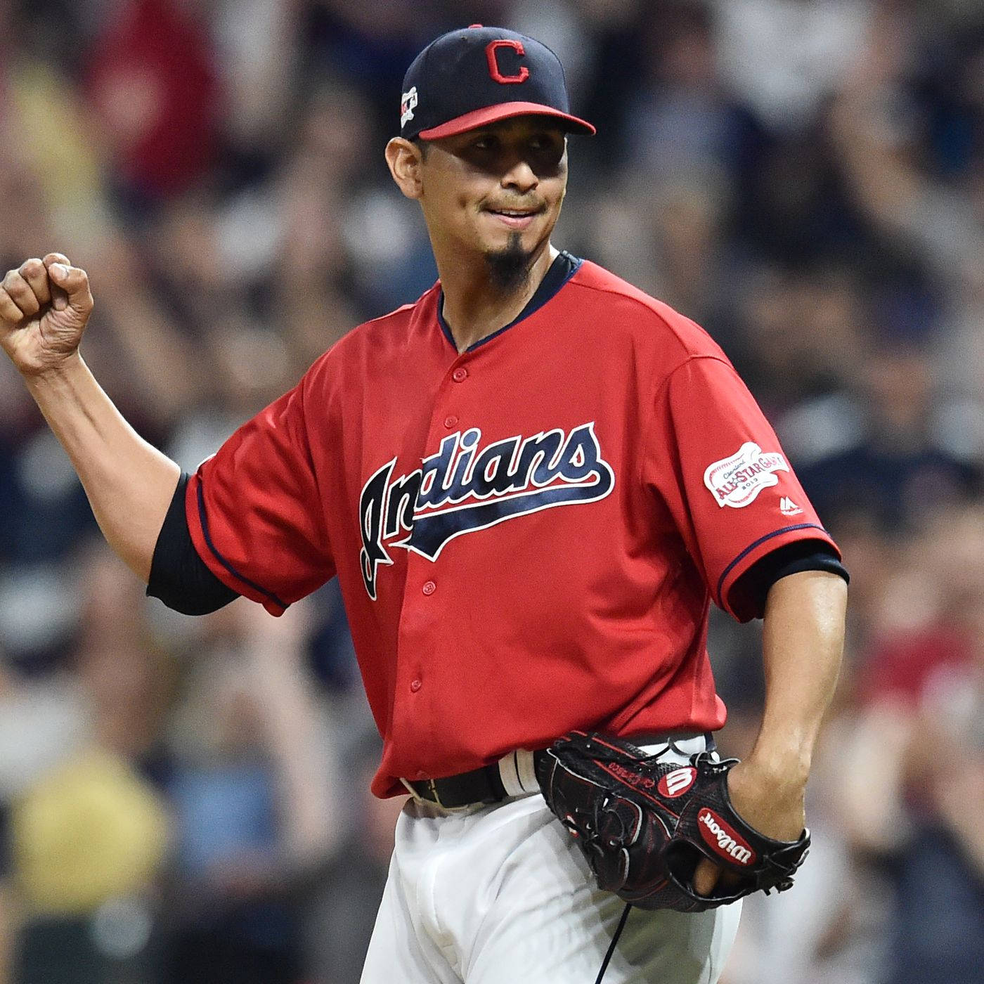 Red Jersey Indian Cleveland Carlos Carrasco Background