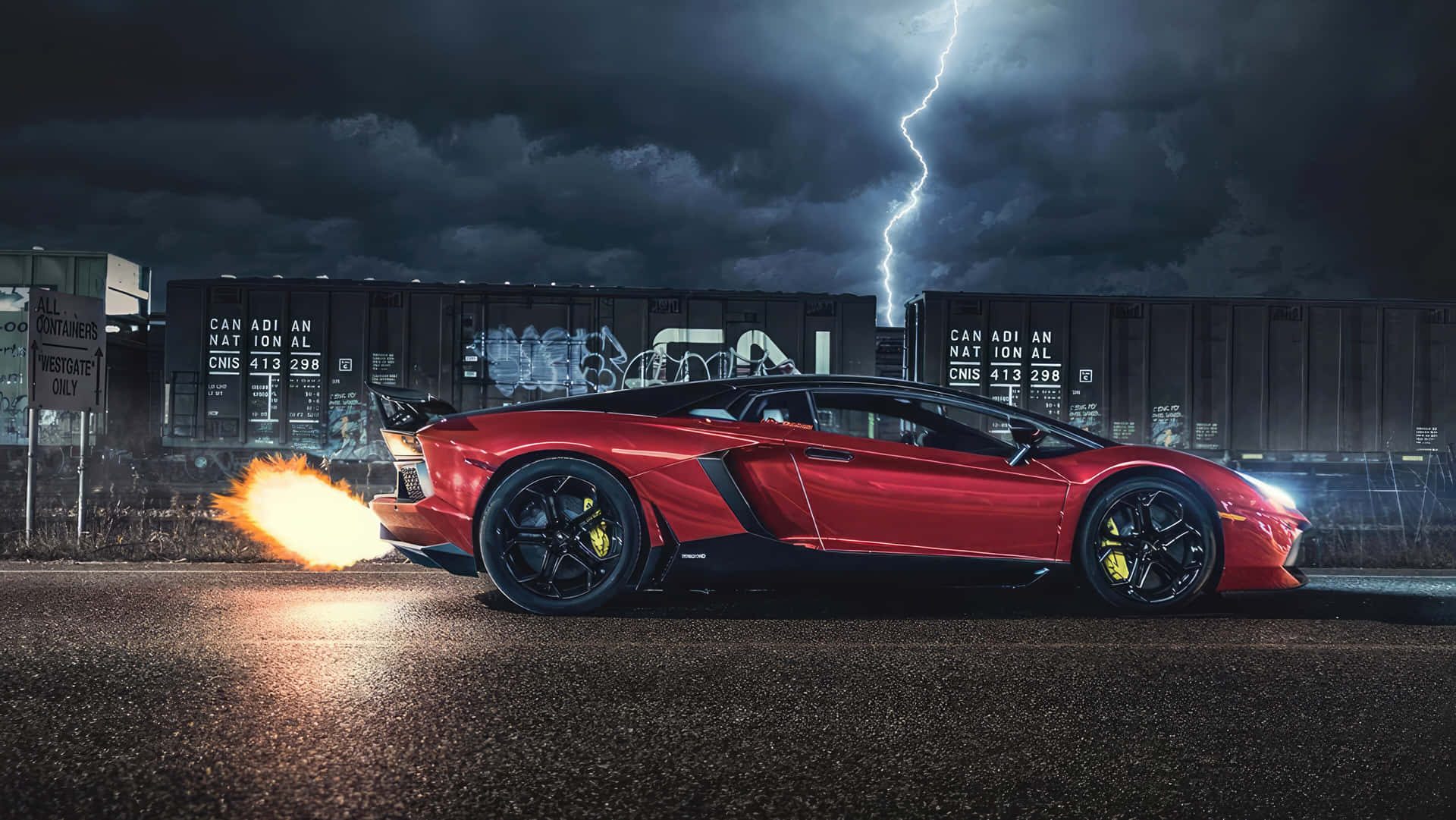 Red Lamborghini Aventador Exhaust Flames Background
