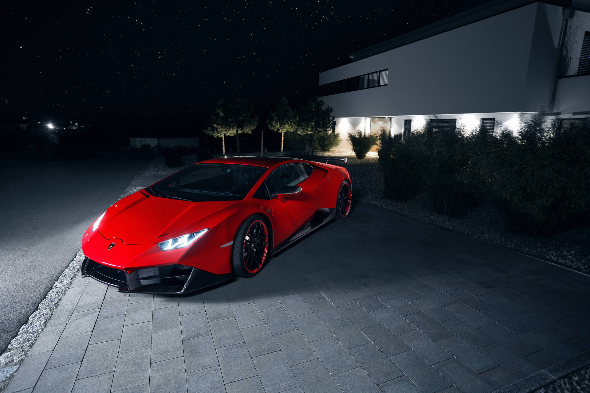 Red Lamborghini Huracan At Night Background