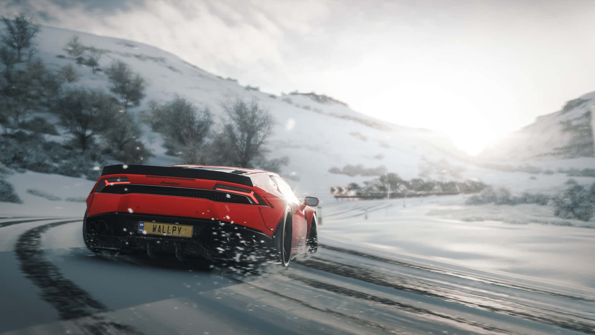 Red Lamborghini On Snow Forza Horizon 4 Hd Background