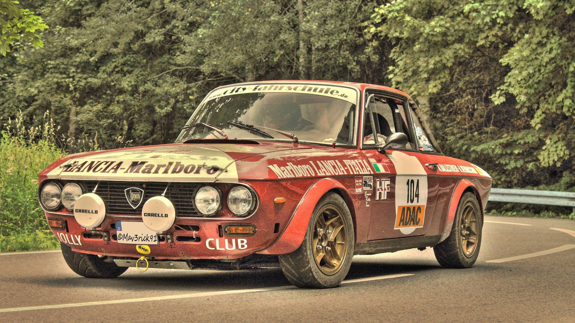 Red Lancia Fulvia Classic Car Background