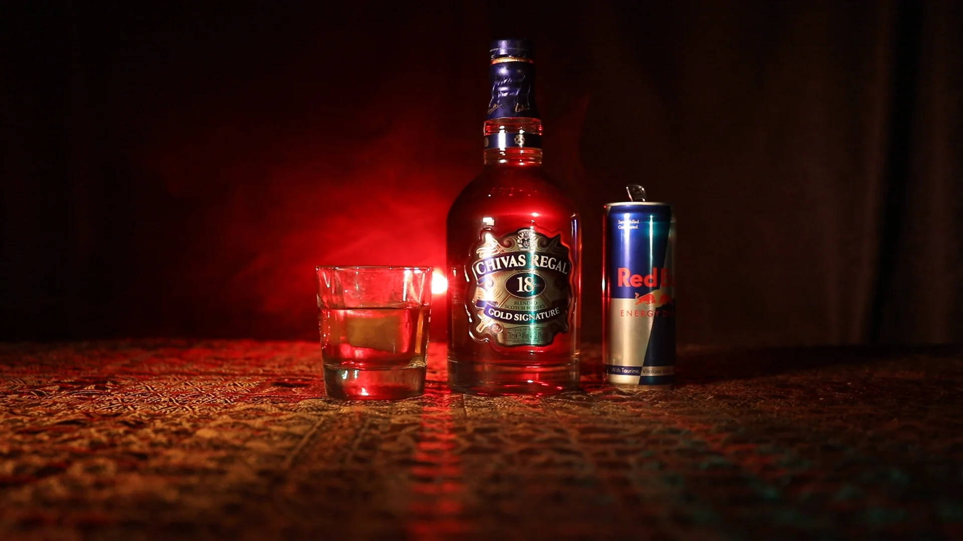 Red Light Against Chivas Regal Cocktail Background