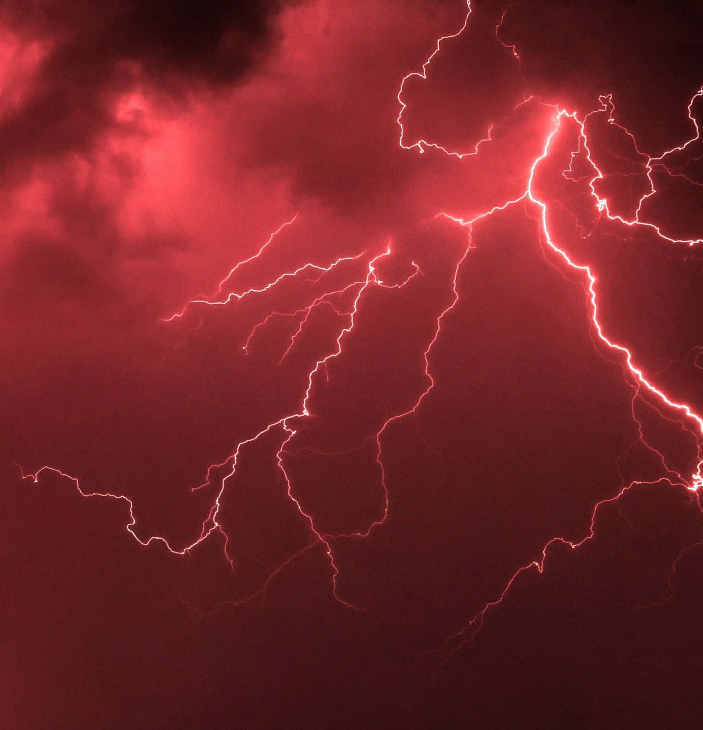 Red Lightning Strikes Night Sky Background