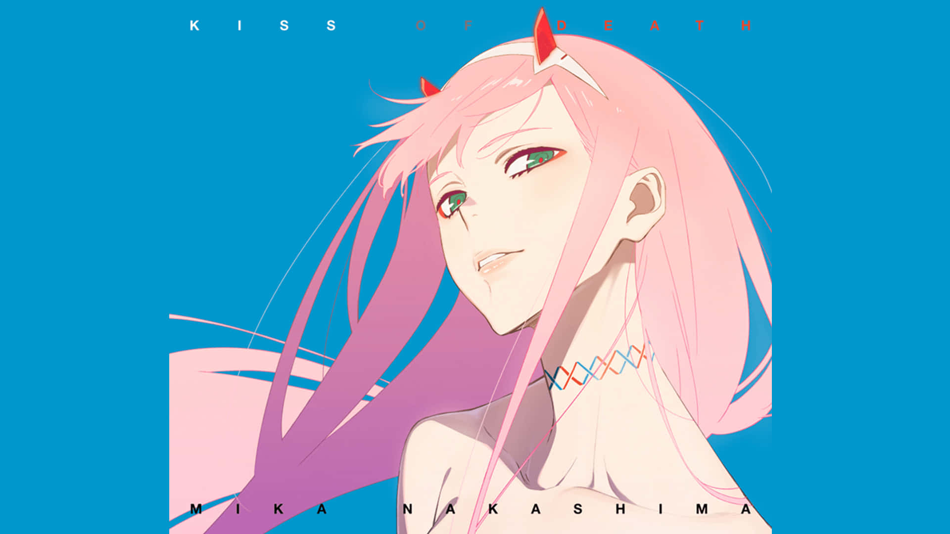Red Lips, Teal Eyes: Zero Two's Iconic Aesthetic Background