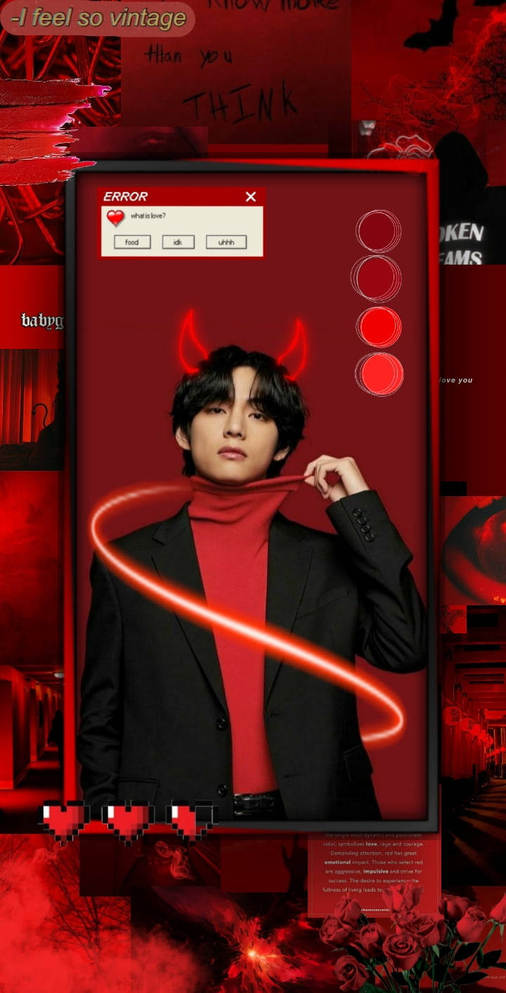 Red Love Bts Member V Aesthetic Background