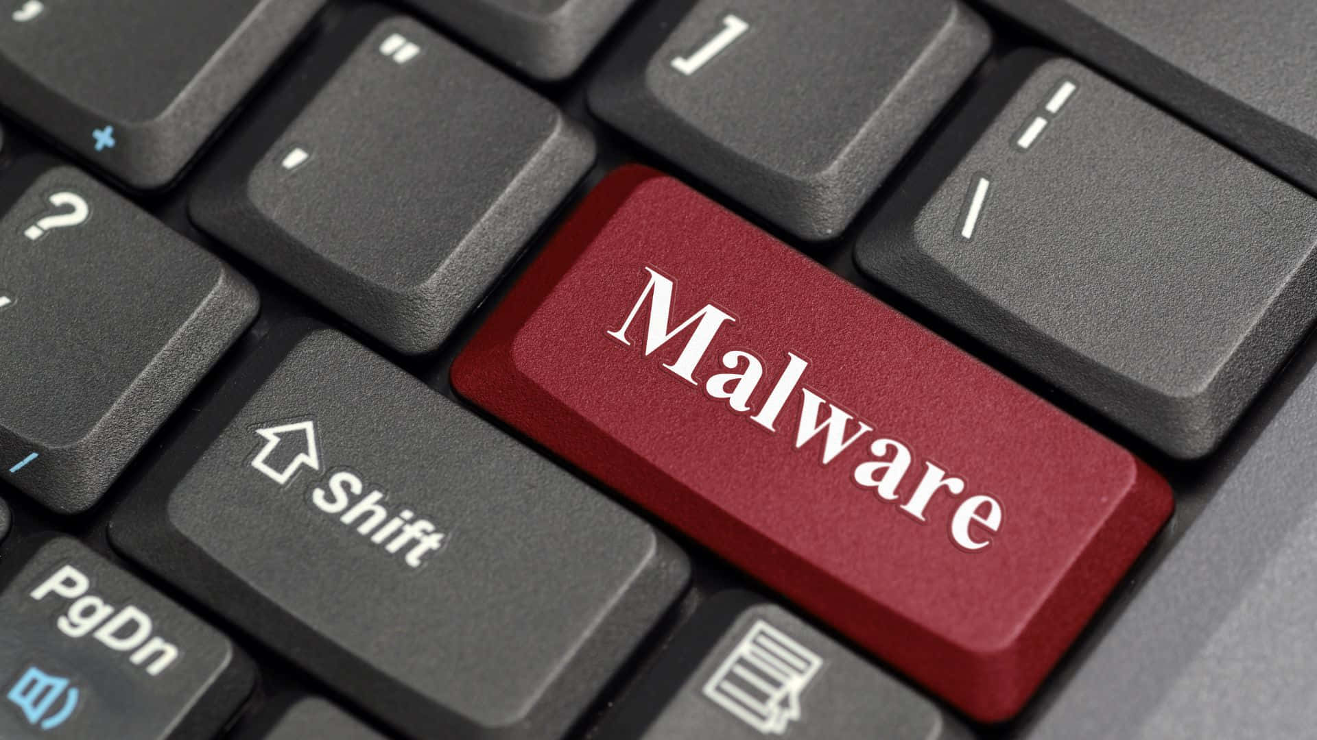 Red Malware Key On Laptop Keyboard Background